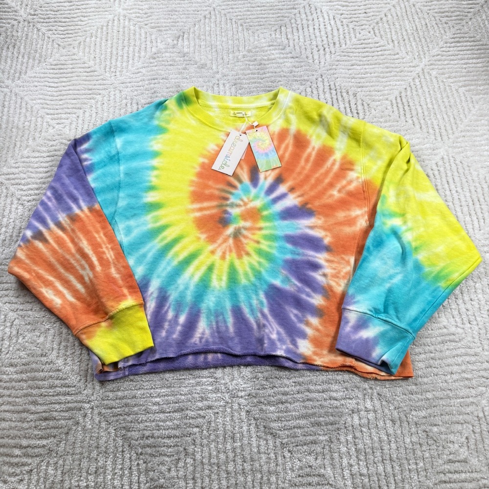 Dreamside Tie Dye Sweatshirt Women's Large Cropped French Terry NWT Hippie Boho